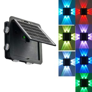 Đèn hắt tường 4 đầu 8 tia năng lượng mặt trời HT08-RGB